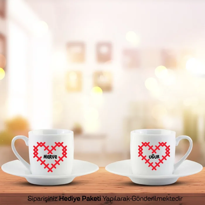 2Li Beyaz İsimli Romantik Hediyelik Fincan Seti