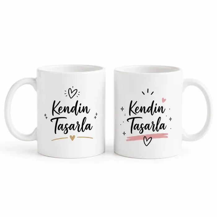 2li Kişiye Özel Kendin Tasarla Beyaz Kupa Bardak Seti