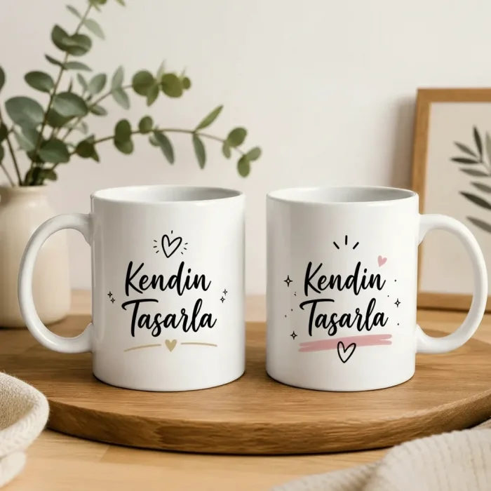 2li Kişiye Özel Kendin Tasarla Beyaz Kupa Bardak Seti