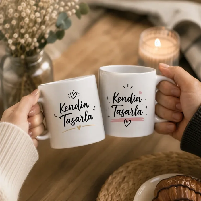2li Kişiye Özel Kendin Tasarla Beyaz Kupa Bardak Seti