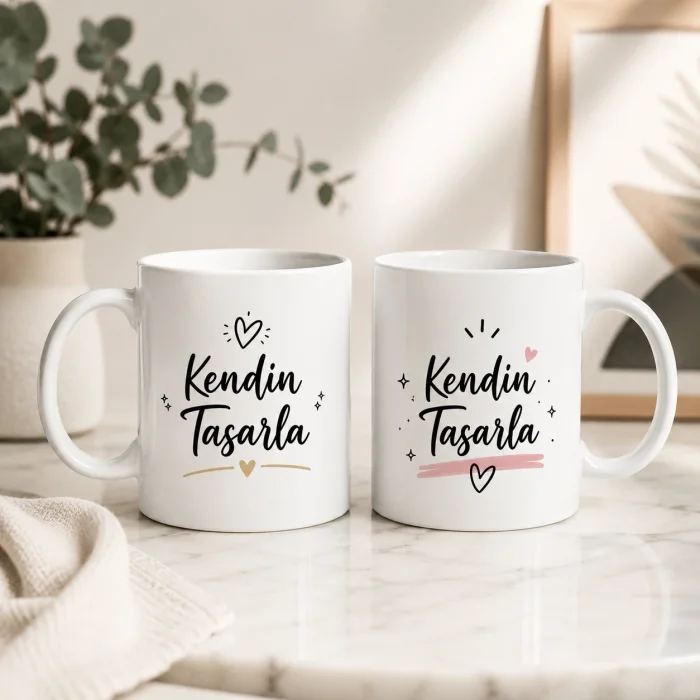 2li Kişiye Özel Kendin Tasarla Beyaz Kupa Bardak Seti