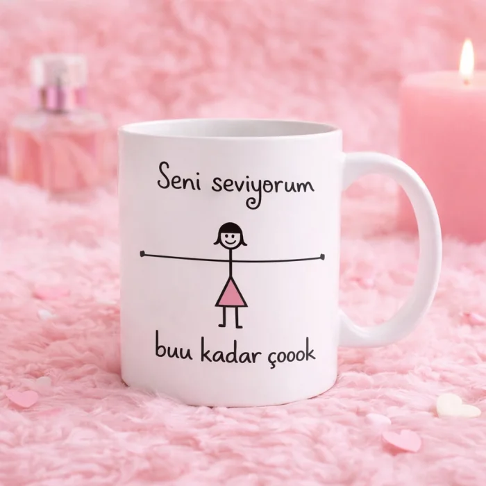 Romantik Çizimli Buu Kadar Aşk Kupa
