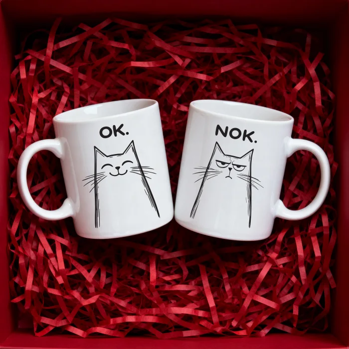 OK & NOK Kedi Tasarımlı 2li Kupa Seti