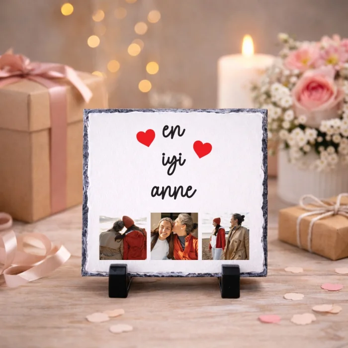 Anneye Hediye Fotoğraflı Doğal Taş – En İyi Anne