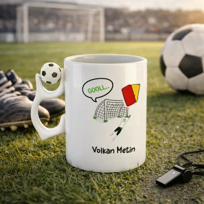 Kişiye Özel İsimli Gol Temalı Futbol Toplu Hediye Kupa Bardak