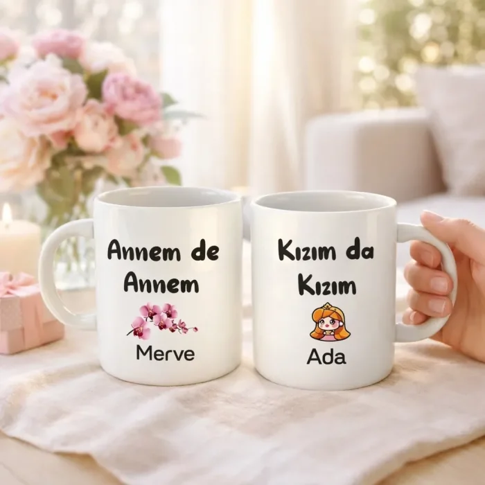 Kişiye Özel Anne & Kız Temalı Kupa ve Fotoğraflı Çikolata Hediye Kutusu