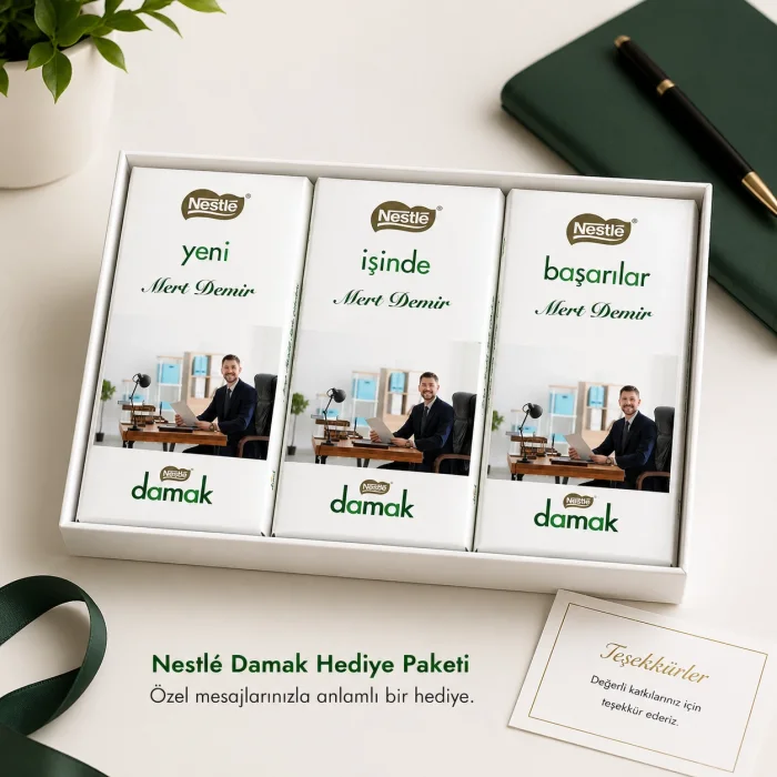 Yeni İş Hediyesi Fotoğraflı Nestlé Damak Çikolata Paketi