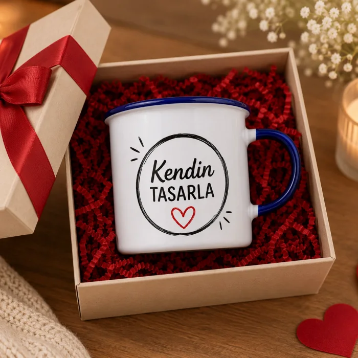 Kişiye Özel Kendin Tasarla Lacivert Enamel Kupa Bardak