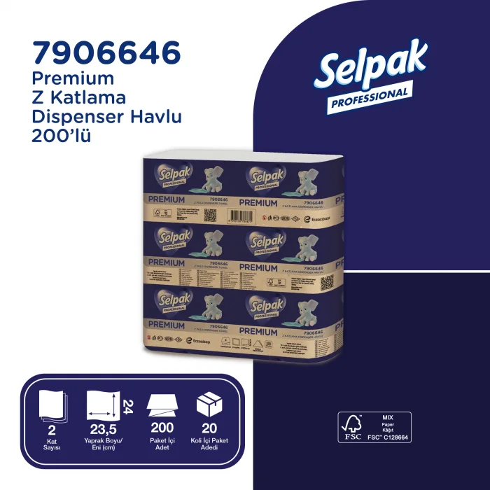Selpak Professional Premium Z Katlı 200 Yaprak 20li Dispenser Havlu