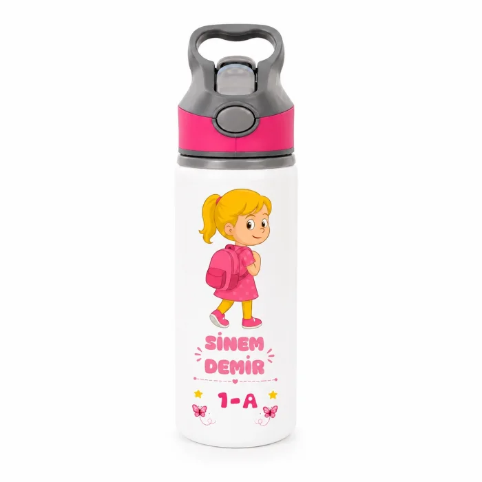 Öğrencilere Özel İsimli Pipetli Su Matarası - 650 ml
