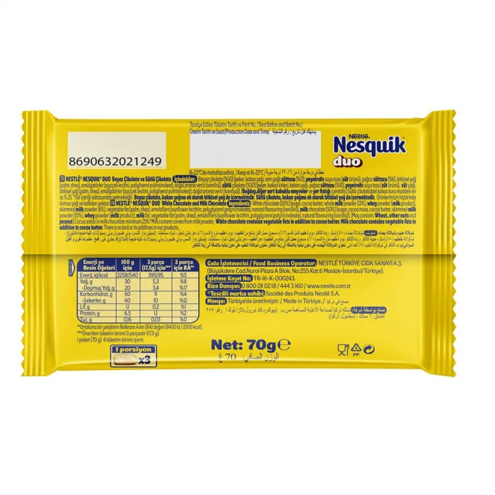 Nesquik Duo Kare Çikolata 70 gr 6lı