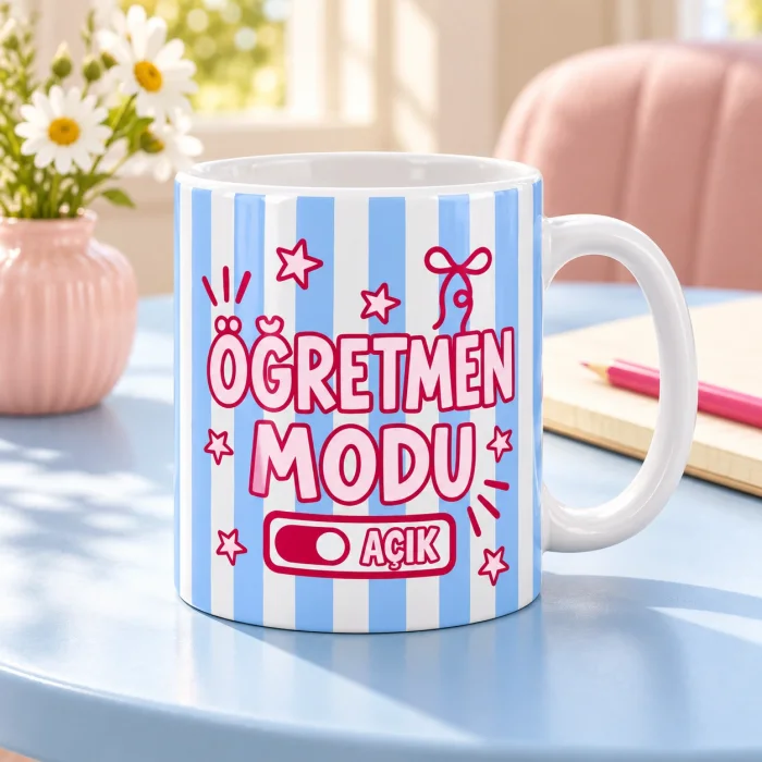 Öğretmen Modu Açık Mavi Çizgili Kupa Bardak