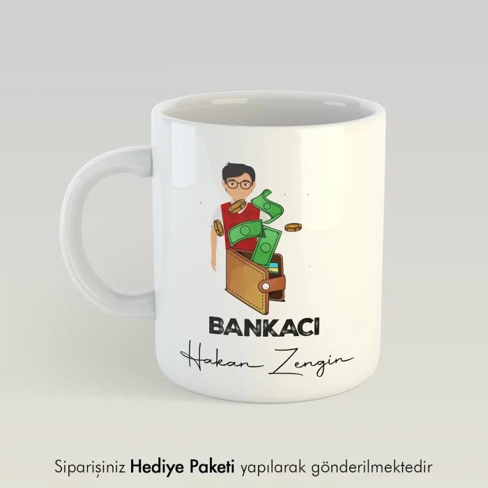 Bankacıya Tasarımlı Hediye Kupa Bardak