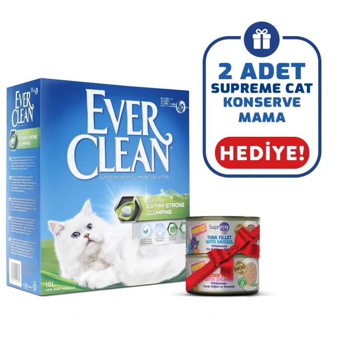 Ever Clean Extra Strong Kokulu 10 Lt Kedi Kumu + 2 Adet Supreme Cat Konserve Mama Hediyeli