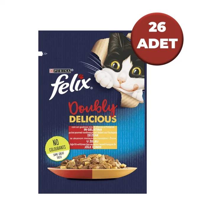 Felix Çifte Lezzet Sığır Etli ve Tavuklu Yaş Kedi Maması 85 Gr x 26 Adet