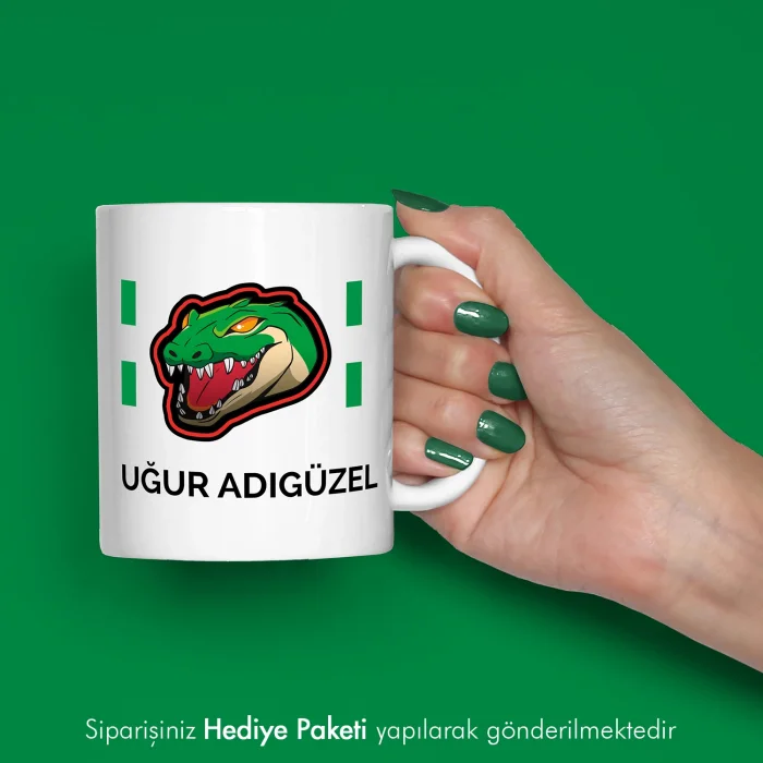 Timsah Baskılı Kişiye Özel İsimli Kupa Bardak