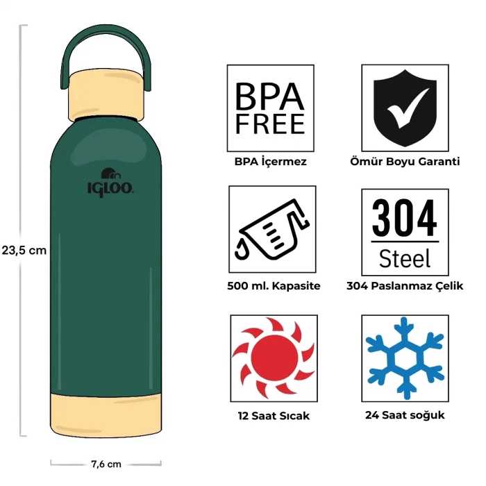 Igloo Hydrate Pro Termos 500ml-YEŞİL