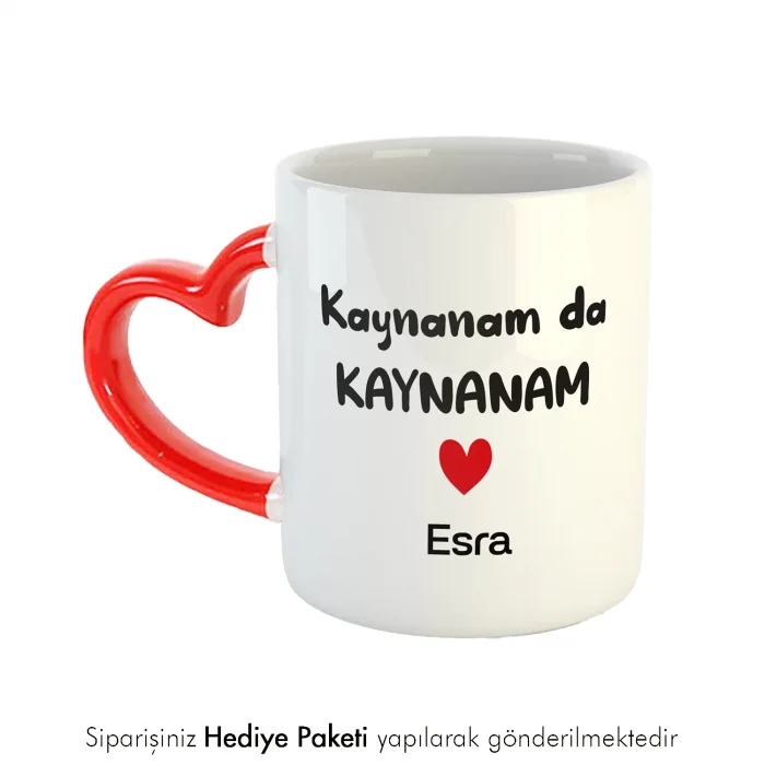 Kaynanam Da Kaynanam Kişiye Özel İsimli Kırmızı Kalpli Kupa Bardak