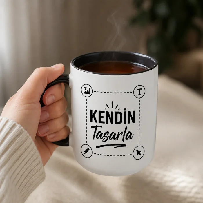 Kendin Tasarla Kişiye Özel Porselen Siyah Elite Kupa Bardak