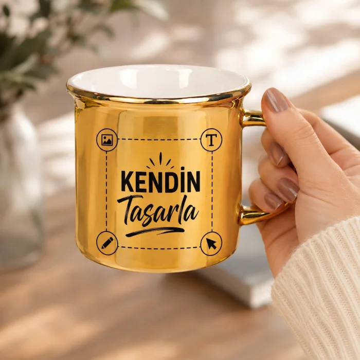 Kendin Tasarla Porselen Altın Enamel Kupa