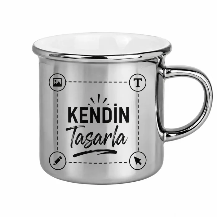 Kendin Tasarla Porselen Gümüş Enamel Kupa Bardak