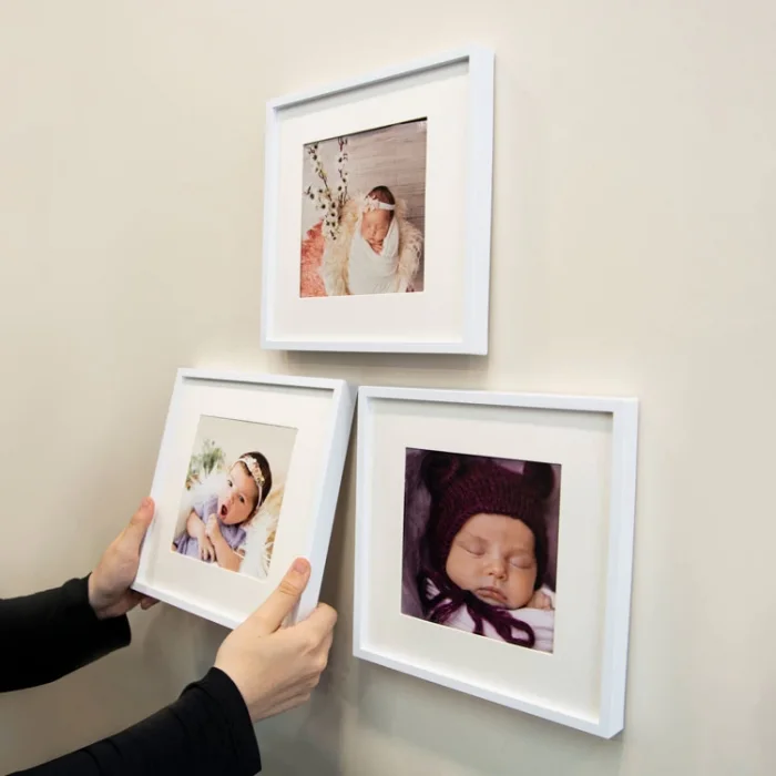 Kişiye Özel 3Lü Fotoğraf Baskılı Beyaz Renk Yapışkanlı Paspartulu Çerçeve