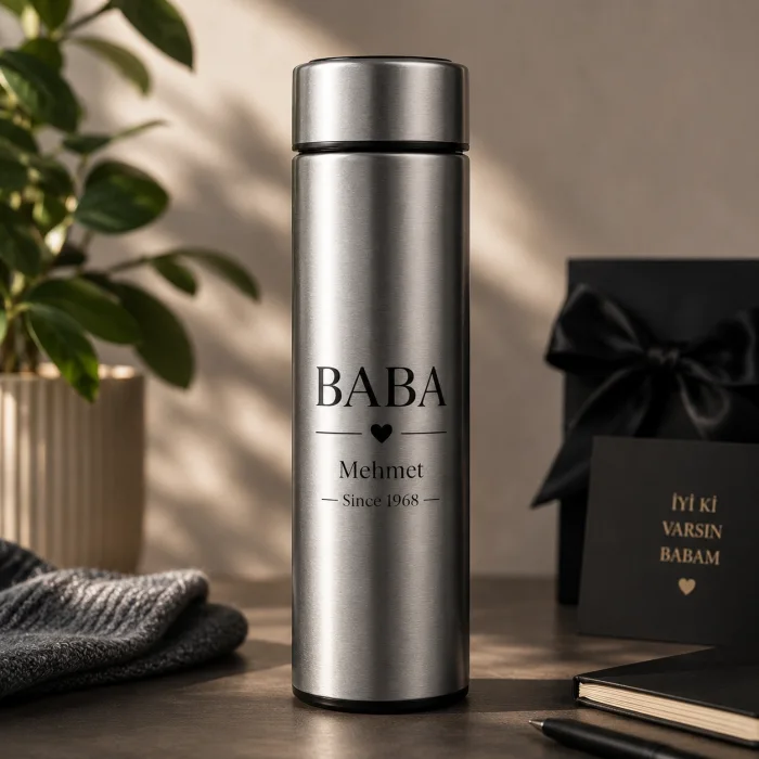 Kişiye Özel Premium BABA Çelik Termosu – İsim & Yıl Tasarımlı