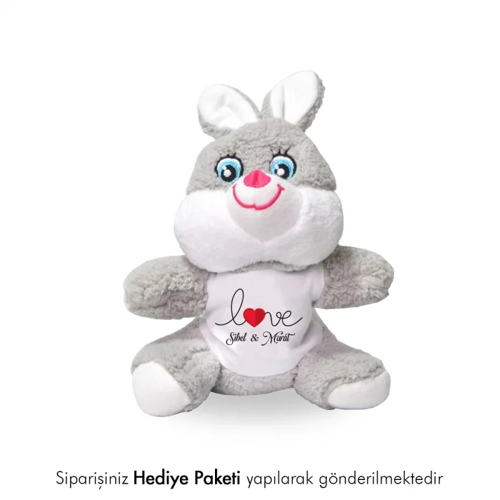 Sevgiliye Özel Hediye İsim Baskılı Peluş Tavşan
