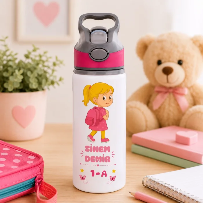 Öğrencilere Özel İsimli Pipetli Su Matarası - 650 ml