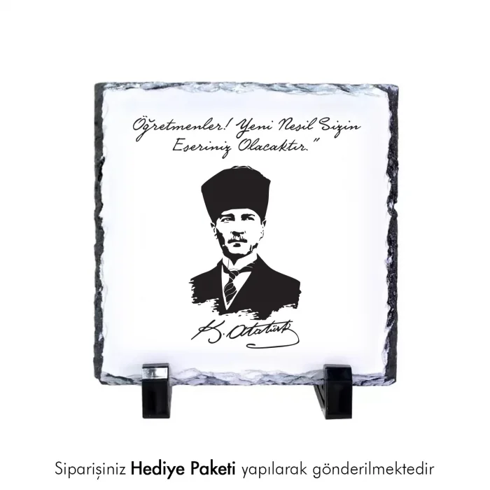 Öğretmenler Gününe Özel Atatürk Portreli Doğal Taş
