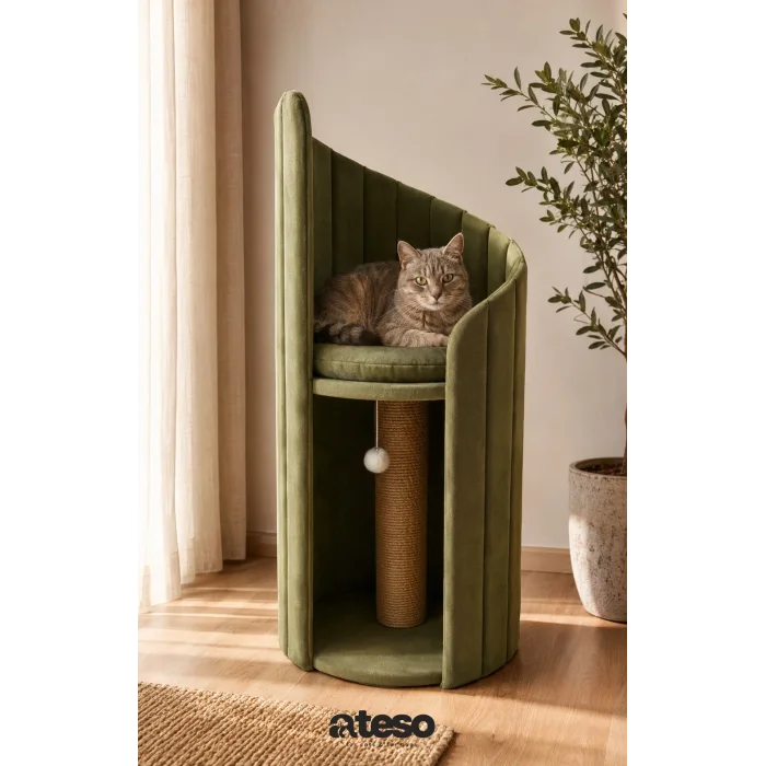 Orman Yosunu Premium Kedi Mobilyası | Kedi Yatağı ve Tırmalama Ünitesi