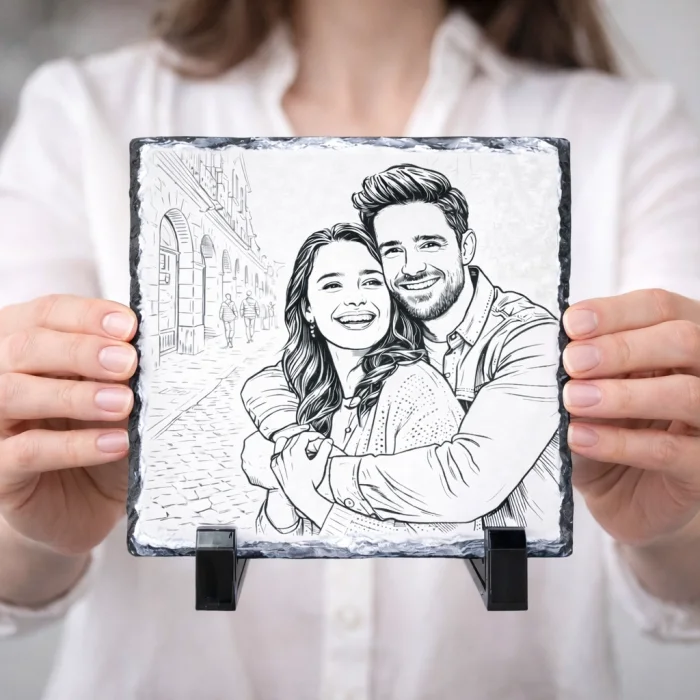 Kişiye Özel Line Art Kare Doğal Taş