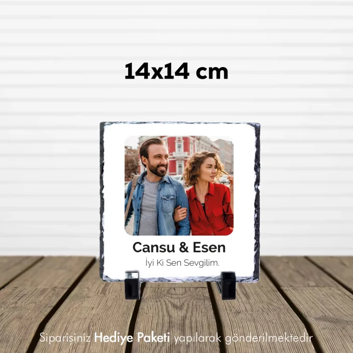 Sevgiliye Özel Fotoğraf Ve İsim Baskılı Doğal Taş 15X15 cm