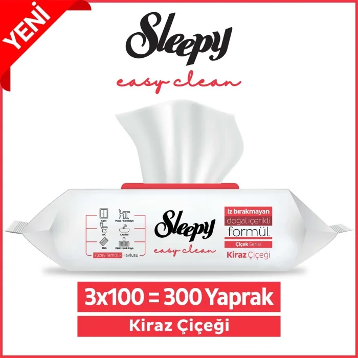 Sleepy Easy Clean Kiraz Çiçeği Yüzey Temizlik Havlusu 100 Yaprak 3lü