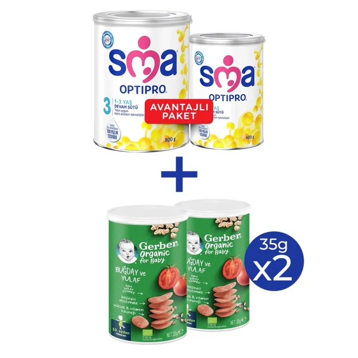 Sma Optıpro 3 Devam Sütü 1.2kg (2X600G) + Gerber Organıc Buğday, Yulaf, Dom., Hav., Soğ. Atıştırmalık 2X35G