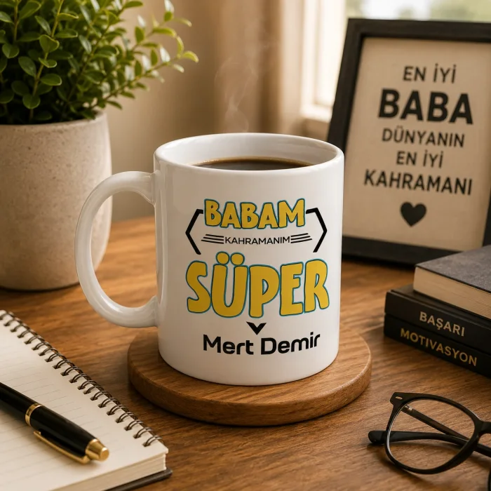 Süper Babam Yazılı Kişiye Özel İsimli Kupa Bardak