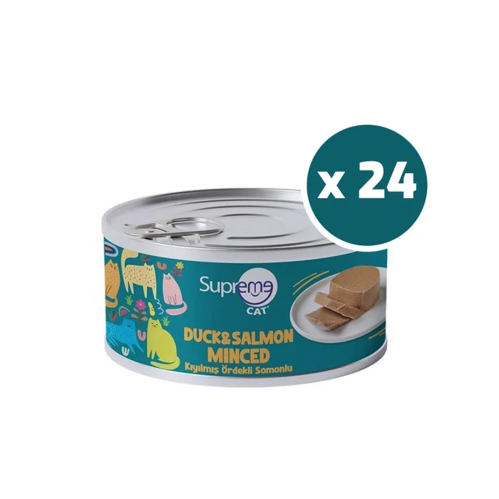 Supreme Cat Ördekli ve Somonlu Kıyılmış Yetişkin Konserve Kedi Maması 85gr 24lü