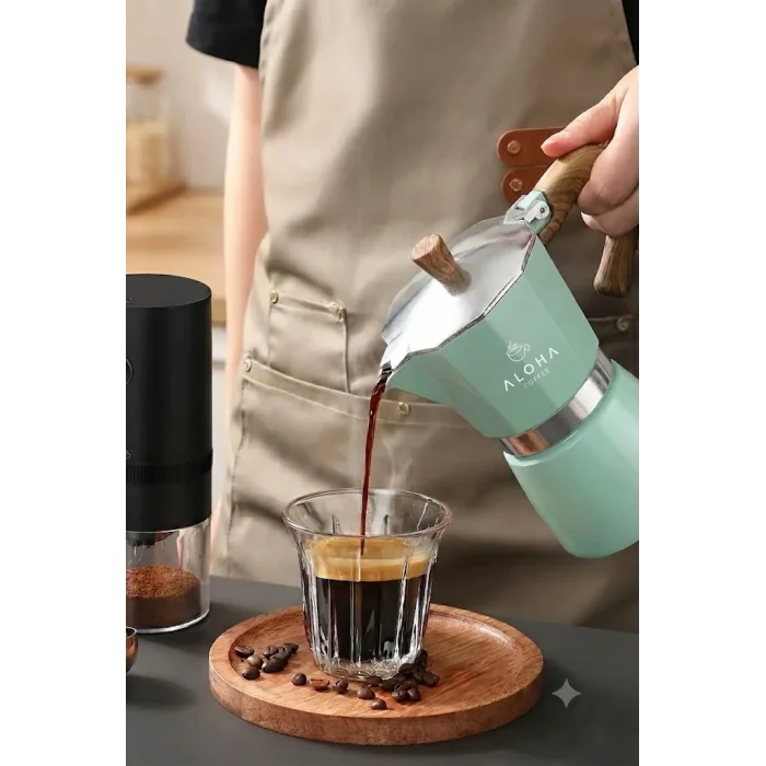 Turkuaz 6 Fincan Kapasiteli Moka Pot - Ocak Üstü İtalyan Espresso Makinesi