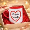 Kişiye Özel Kendin Tasarla Kırmızı Kalp Kulplu Kupa Bardak