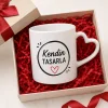 Kişiye Özel Kendin Tasarla Beyaz Kalp Kulplu Kupa Bardak