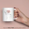 Line Art Çiçekli Kadın Tasarımlı Kahve Kupası