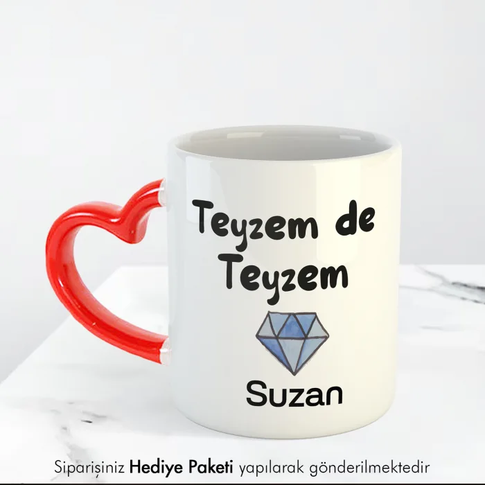 Teyzem De Teyzem Kişiye Özel İsimli Kırmız Kalpli Kupa Bardak