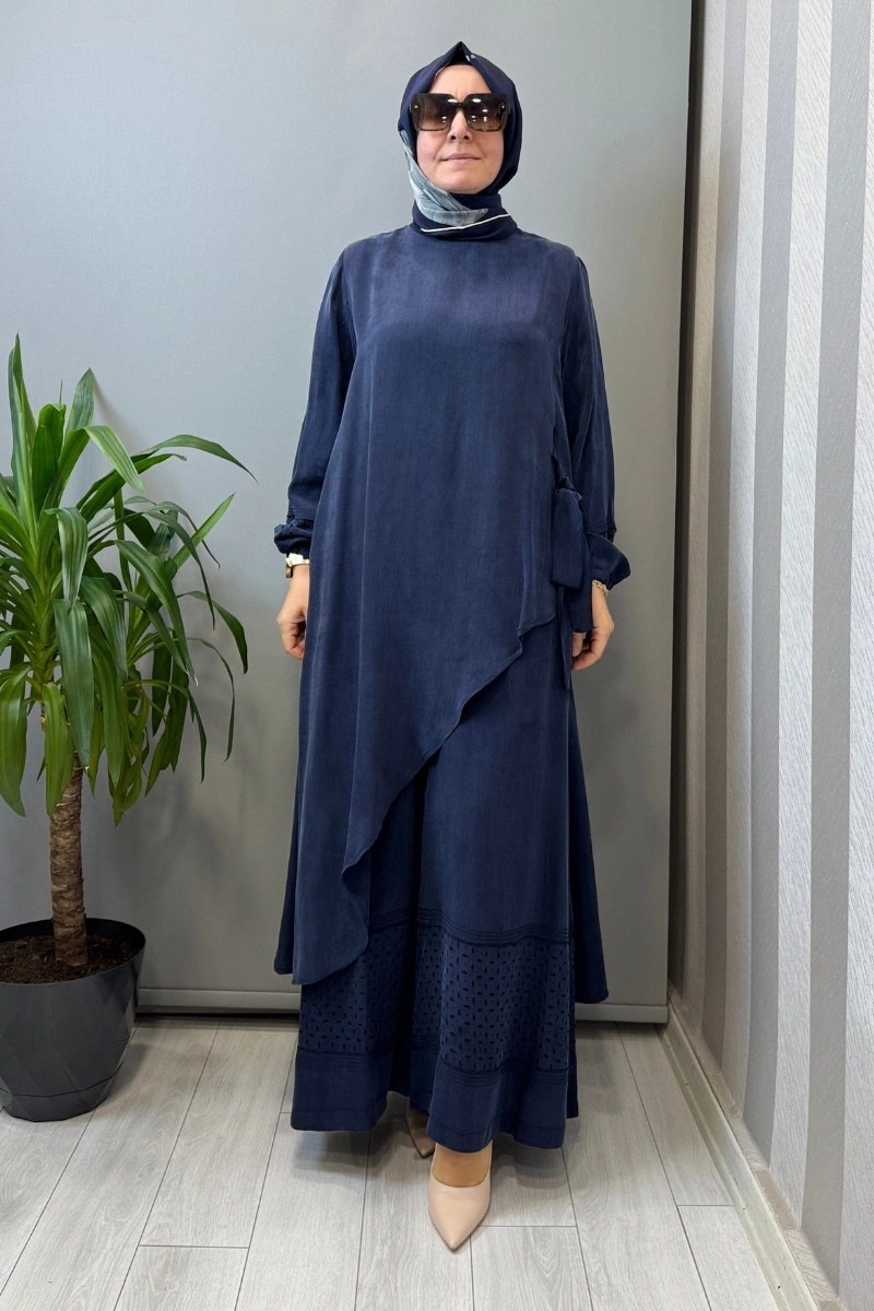 Misswhence Lazer Kesim Detaylı İpek Takım Lacivert 39003