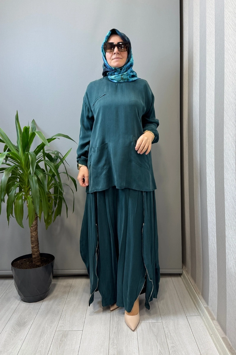 Misswhence Fermuar Detaylı Şalvarlı Takım Yeşil 39004