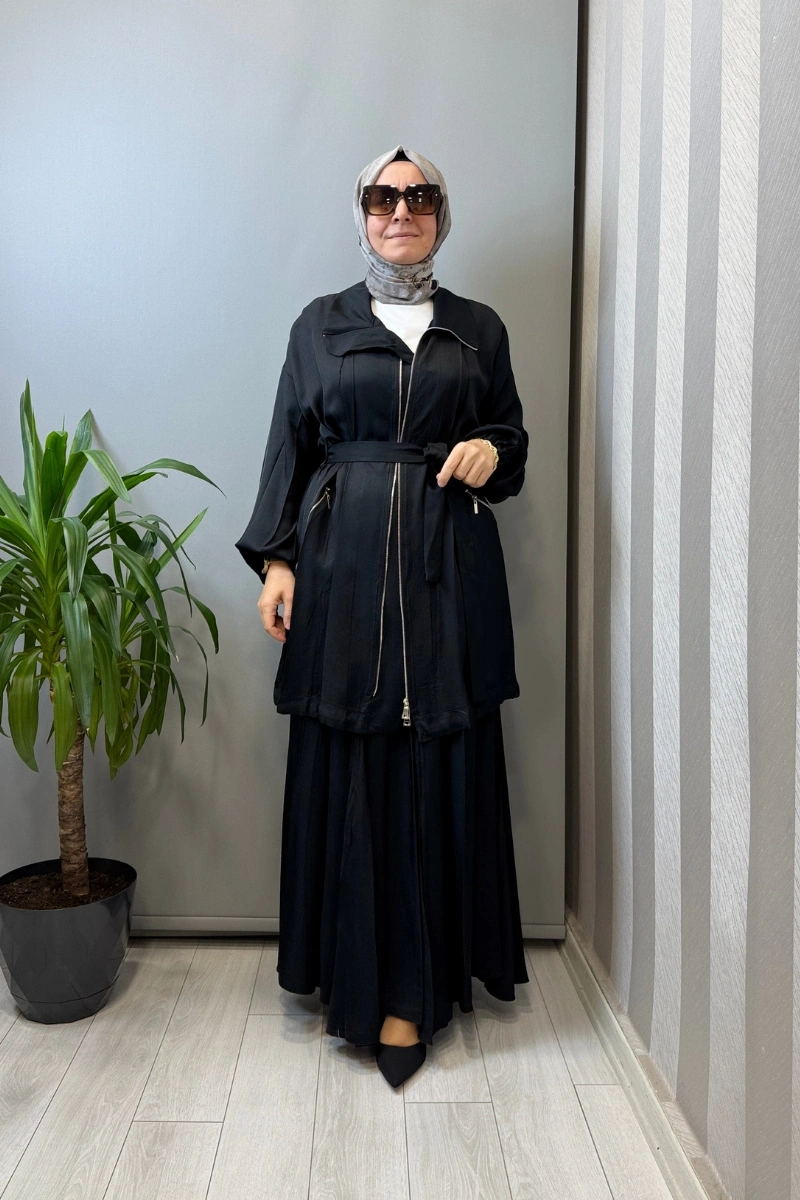 Misswhence Fermuar Detaylı Ceketli Etek Takım Siyah 39203