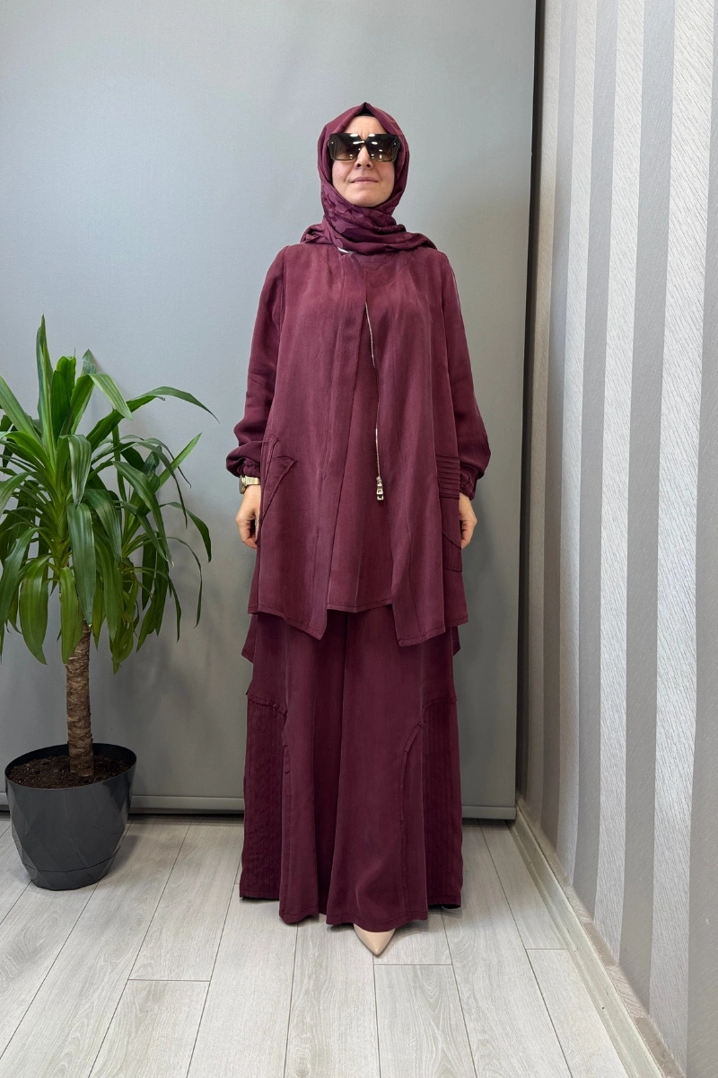 Misswhence Üçlü İpek Takım Bordo 39208