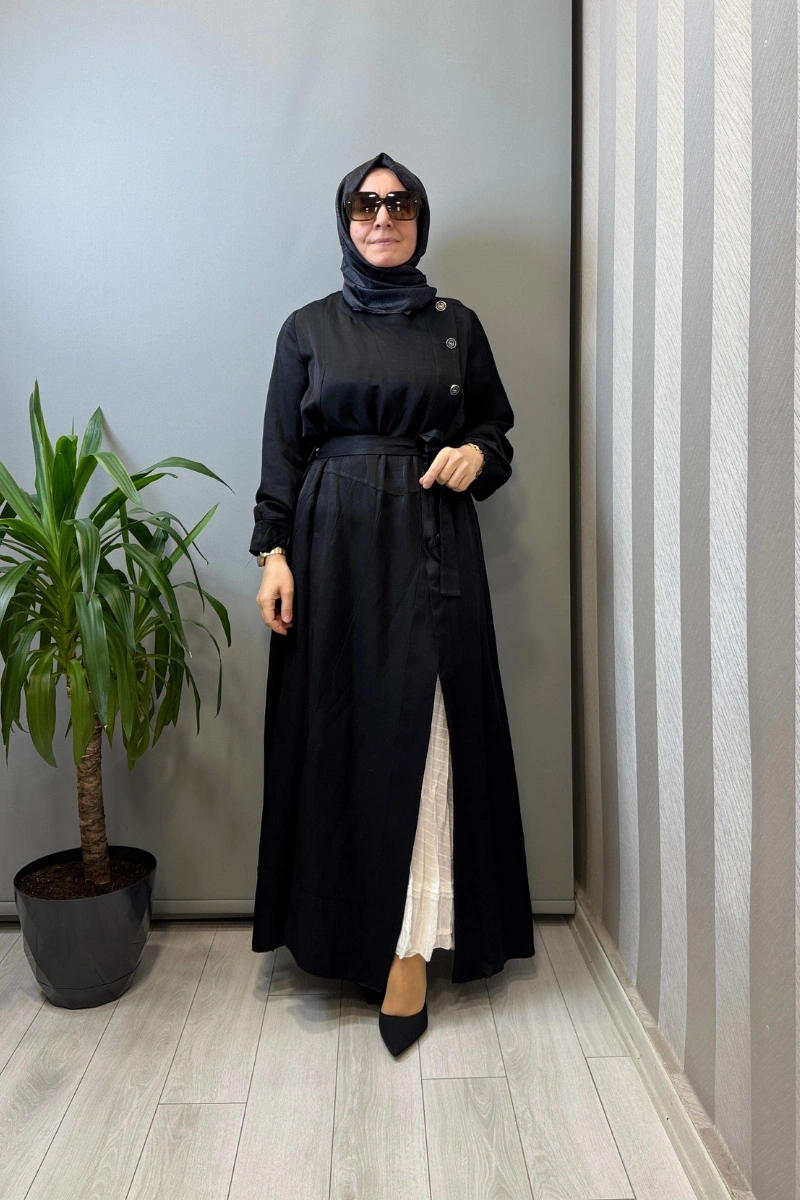 Misswhence İpek Keten İkili Elbise Siyah 39806