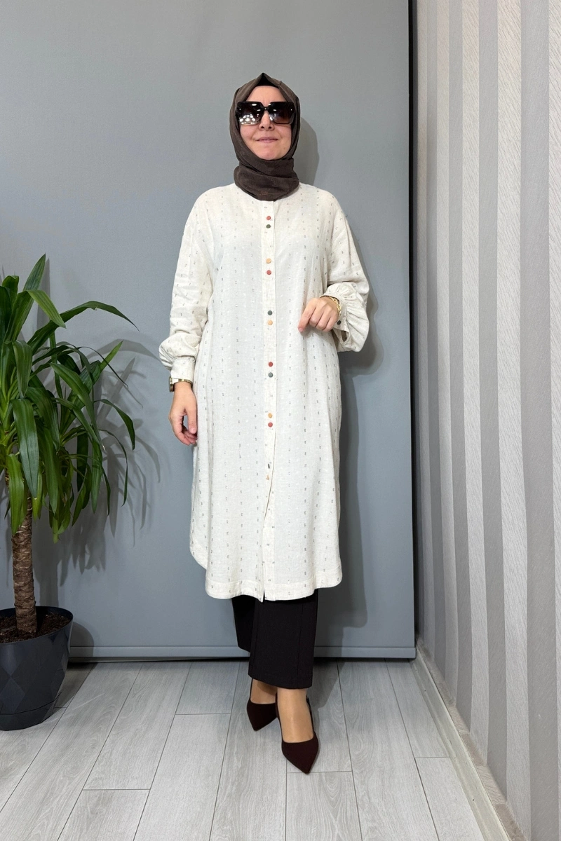 Ghisa Arkası İşleme Detaylı Keten Gömlek Taş 3610T4088