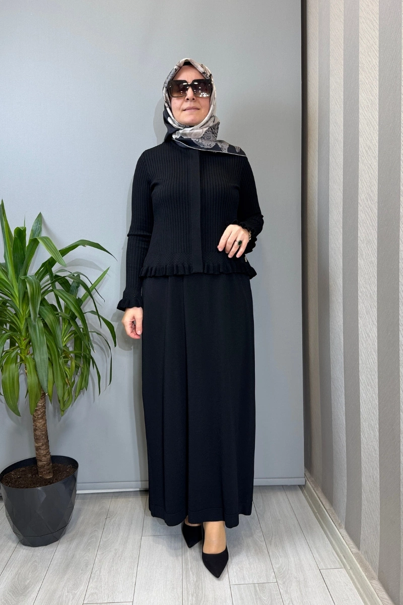 Miss Dalida Ajur Detaylı Hırka Elbise Takım Siyah T26Y-0004