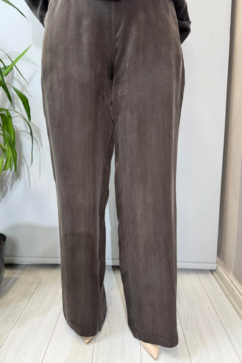 Miss Dalida Bol Paça Basic Cupro Pantolon Kahve T26Y-7003
